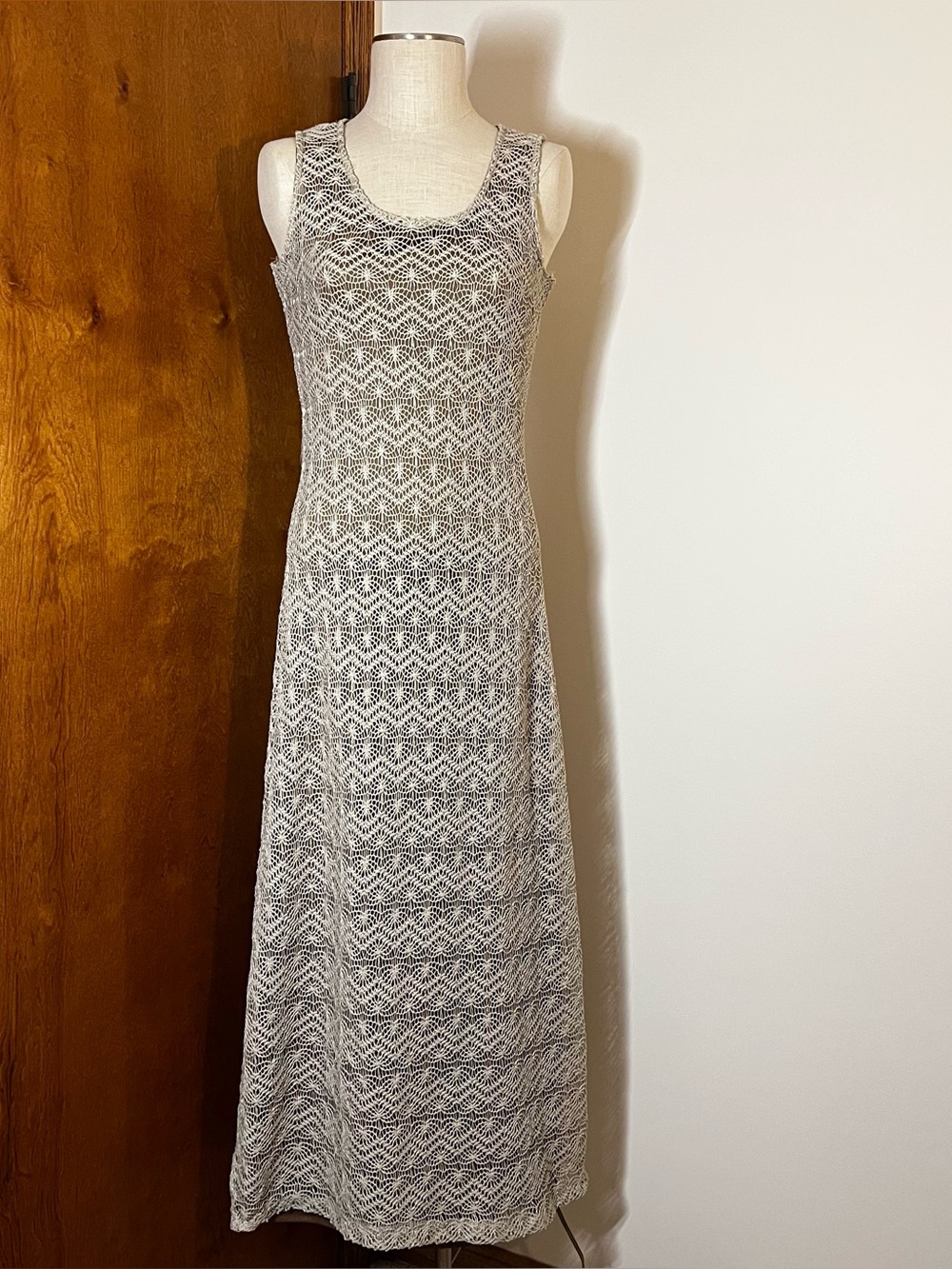 Vintage Sleeveless brown & beige Crochet Maxi Dress